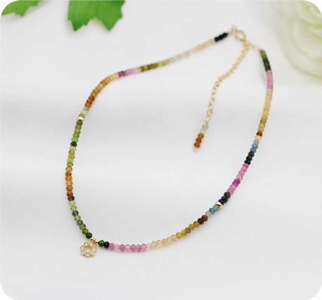 Colorful tourmaline choker necklace October birthstone flower type - 项链 - 宝石 多色