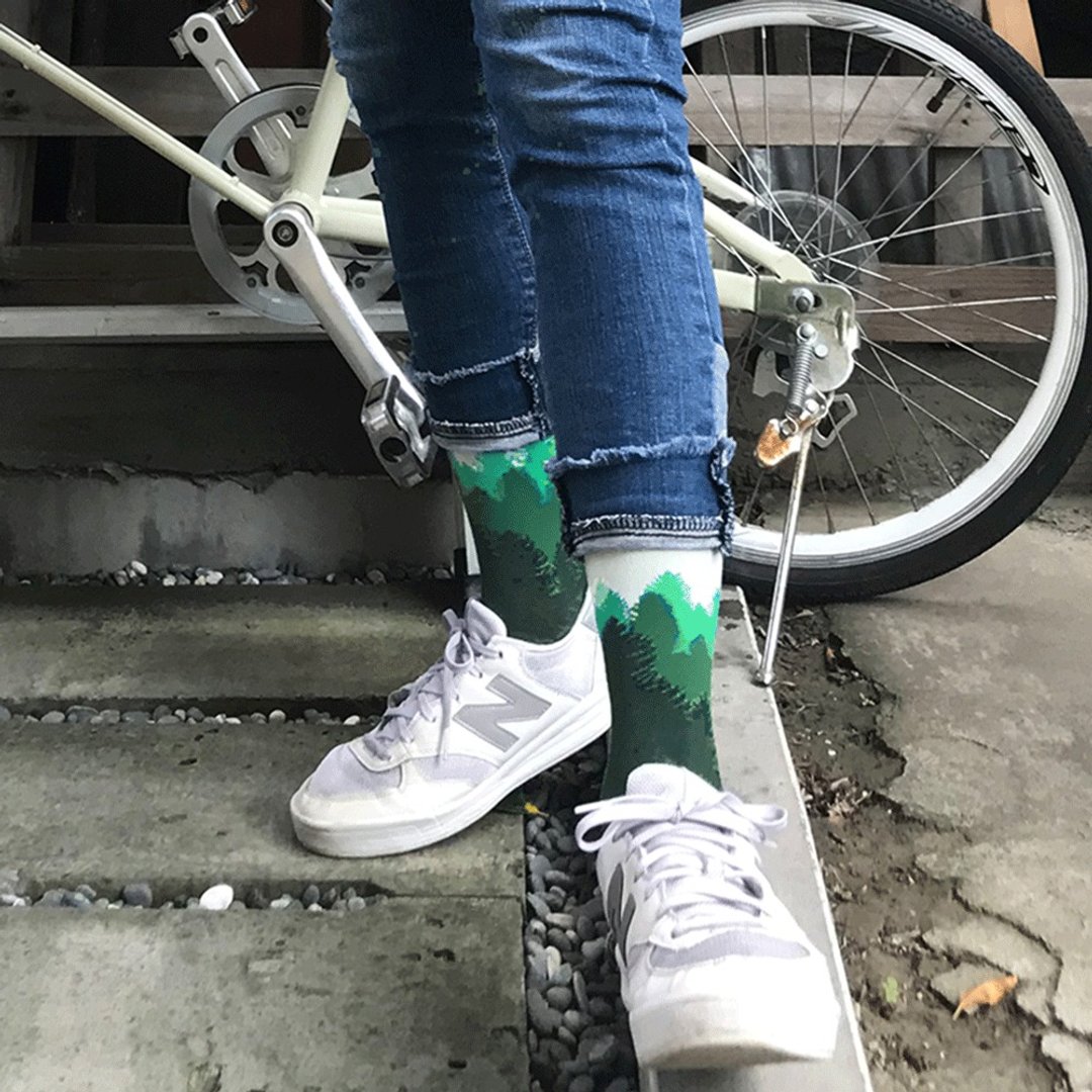 密密层层/绿(L)-MIT设计中筒袜 - 袜子 - 棉 绿色