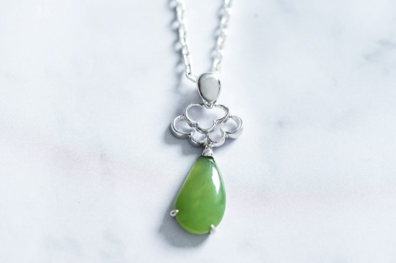 朵朵 玉 坠子天然碧玉 A货 925 纯银 情人节 生日 礼物 - 项链 - 宝石 绿色