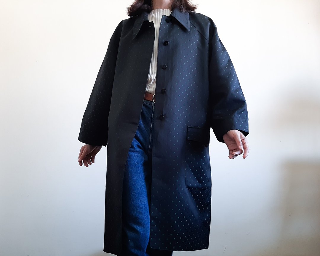 GENNY BY VERSACE 复古丝绸涤纶圆点大衣 意大利制造 60 年代风格 - 女装休闲/机能外套 - 聚酯纤维 黑色