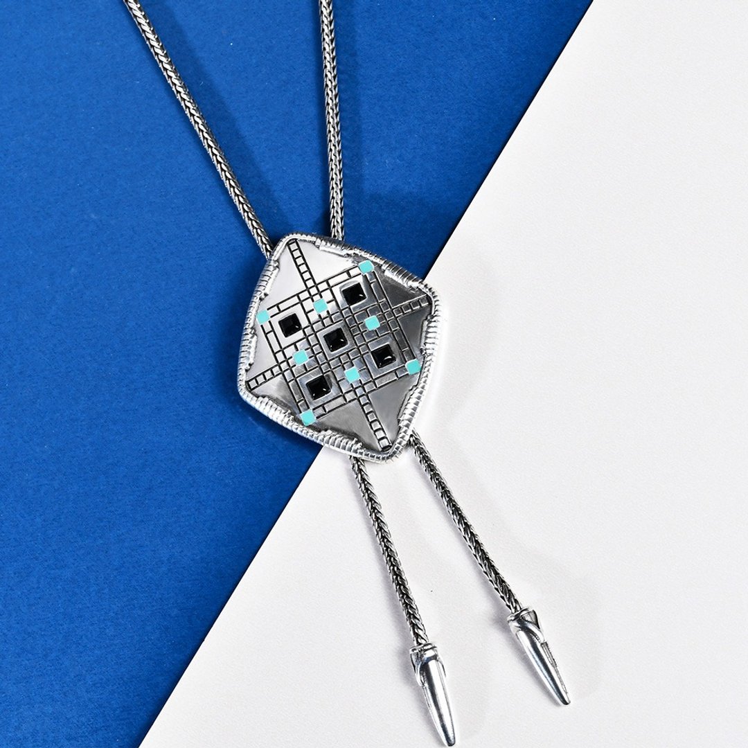 几何系列 马赛克 保罗领带 Bolo Tie 领绳项链 金属绳领带 长项链 - 领带/领带夹 - 铜/黄铜 银色