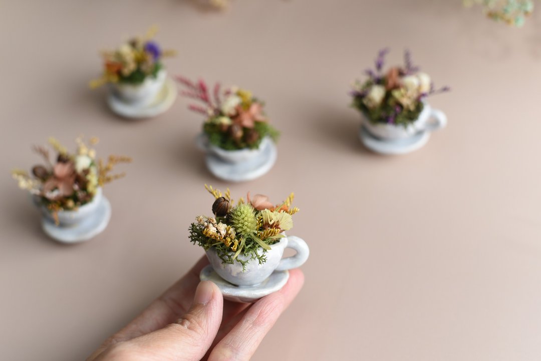 迷你陶杯干燥花摆饰 - 摆饰 - 陶 