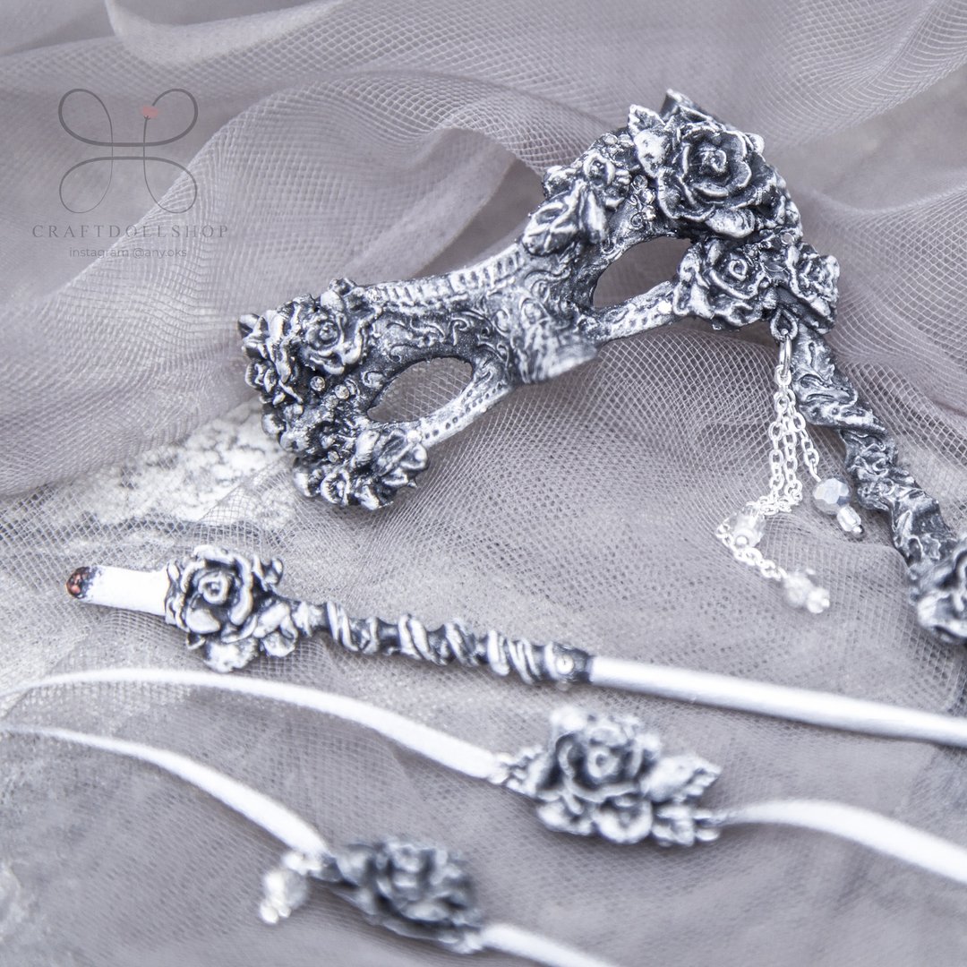 1/3 SD BJD accessories set - mask, mouthpiece, bracelet, necklace - 玩具/玩偶 - 其他材质 银色