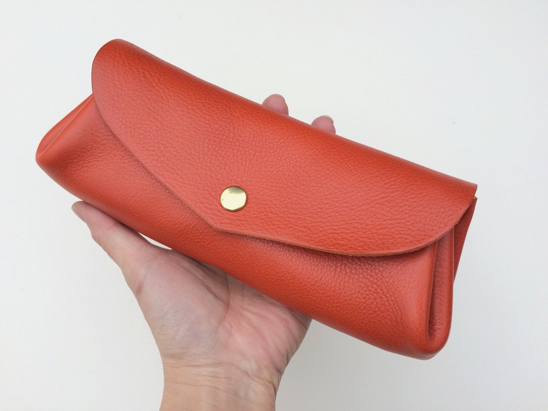 Italian leather Korokoro long wallet fave L Aranchia - 化妆包/杂物包 - 真皮 橘色