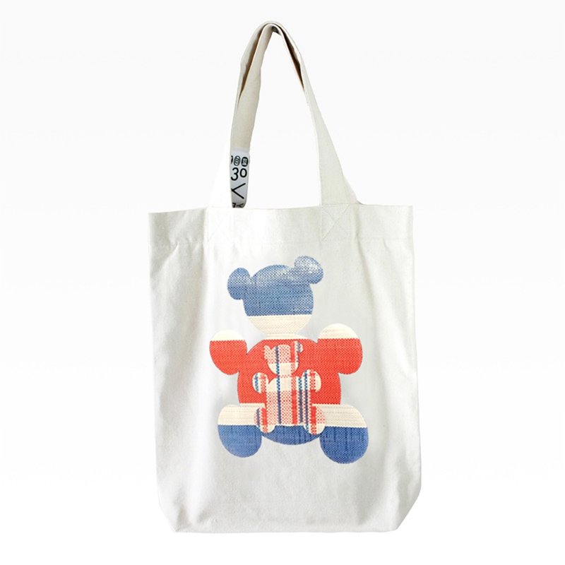 红白蓝330 X 又一山人 - 熊白蓝棉布袋 D (孭仔熊) 横纹 - 侧背包/斜挎包 - 其他材质 