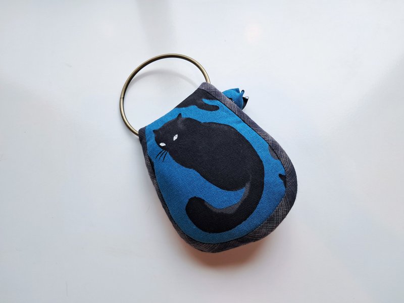 管家钥匙包_蓝底酷炫黑猫_古铜固定式 - 钥匙链/钥匙包 - 棉．麻 蓝色