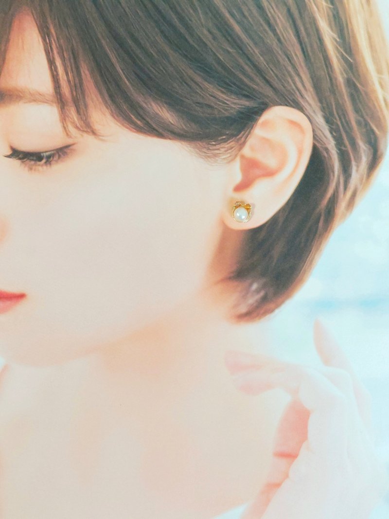 淡水珍珠 迷你猫咪耳环 多色系列 可改夹式 - 耳环/耳夹 - 其他材质 多色