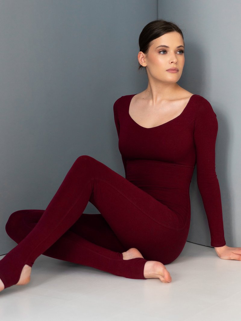 Yoga bodysuit, unitard #425. Organic cotton jumpsuit. Fitness suit. Yoga wear - 背带裤/连体裤 - 棉．麻 紫色