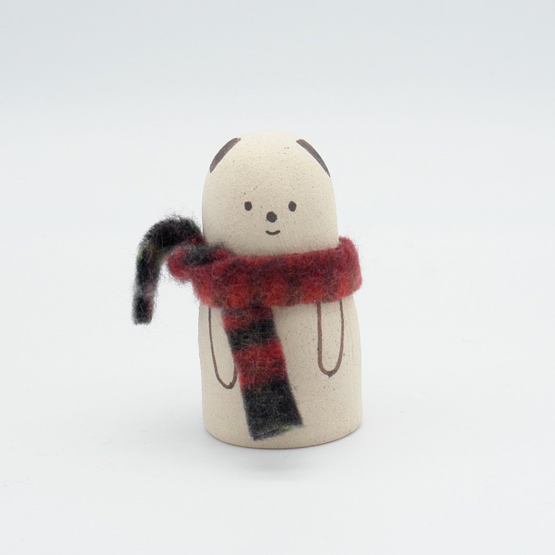 Handmade porcelain doll Bear with a muffler - 摆饰 - 陶 卡其色