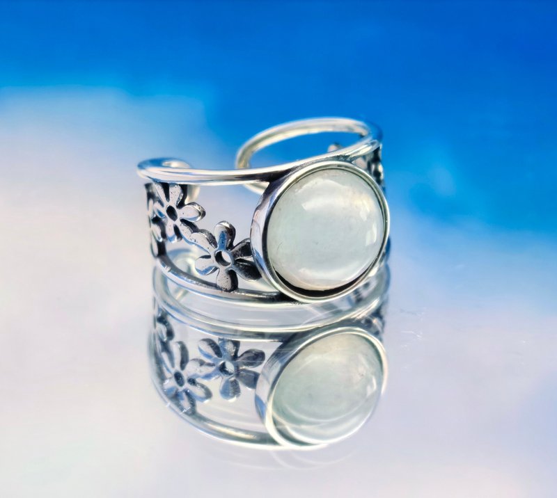 纯银系列 - 白冰大蛋面翡翠纯银戒指 - 戒指 - 宝石 