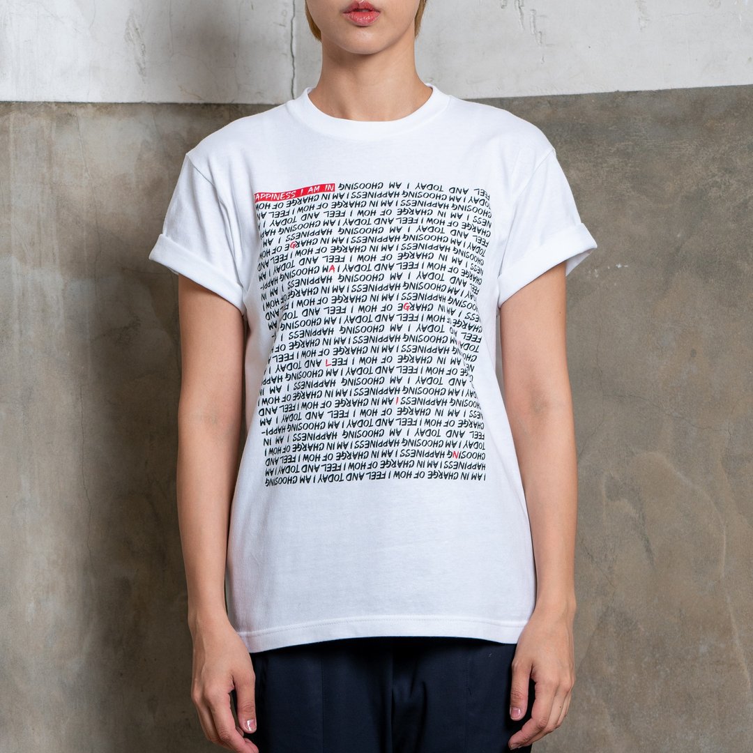 白色纯棉快乐Happiness Tee - 女装 T 恤 - 棉 白色