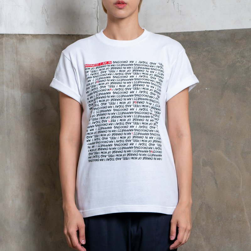 白色纯棉快乐Happiness Tee - 女装 T 恤 - 棉．麻 白色