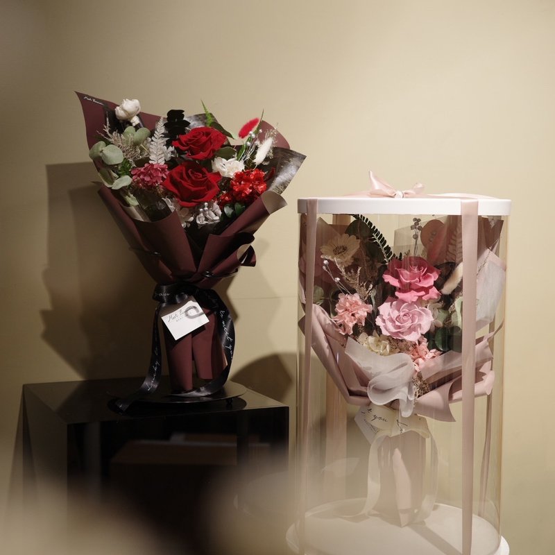 【遇见恒久】 红粉恋曲永生玫瑰花束 情人节花束 含盒 共2款 - 干燥花/捧花 - 植物．花 