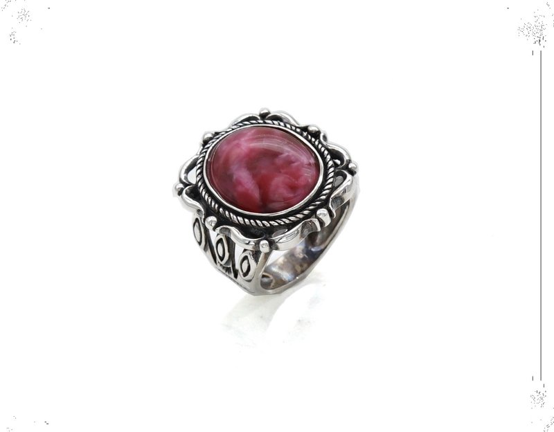 Silver Ring with Natural Jasper - 戒指 - 其他金属 红色