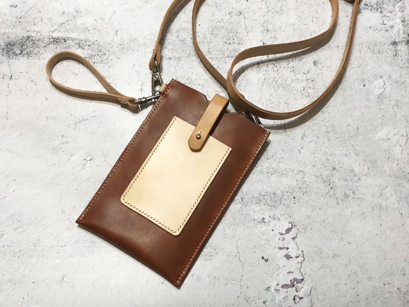 皮革手机包 手提侧背两用手机袋 真皮全手缝 - 手机壳/手机套 - 真皮 