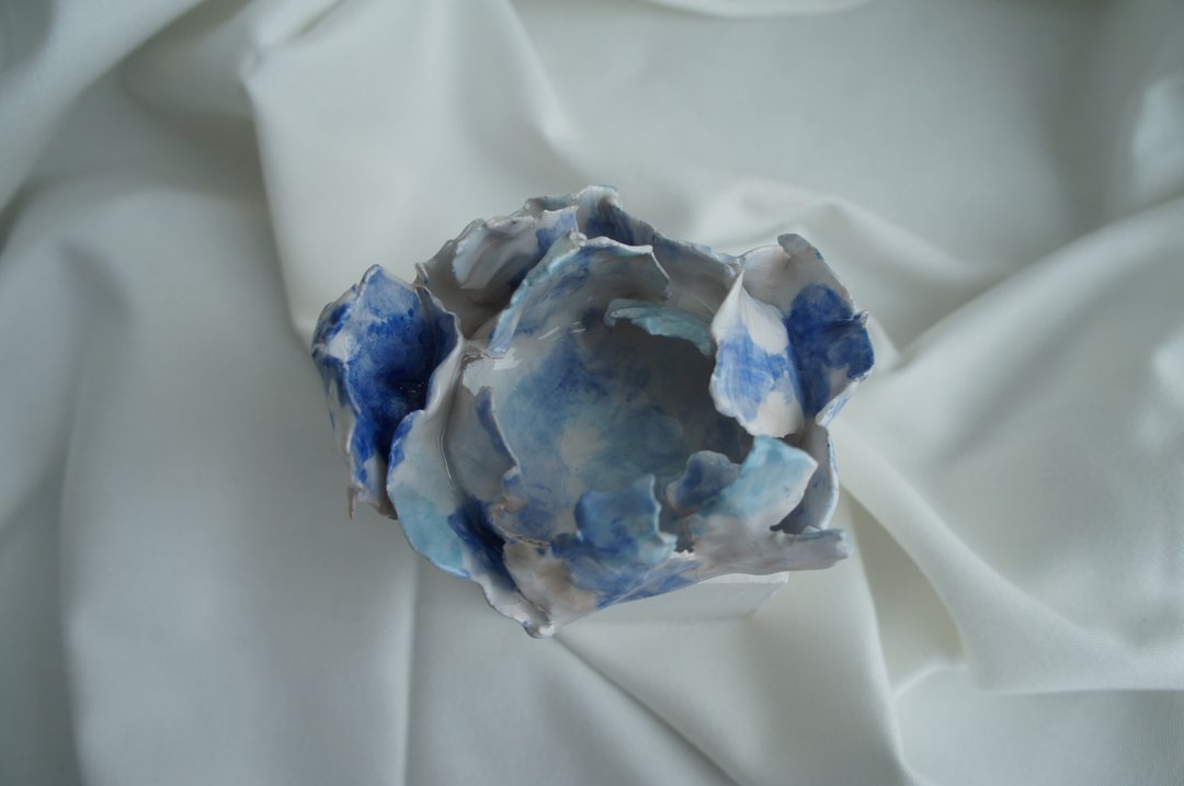 陶瓷花朵3号置物盘 放置水晶、饰品、小物等 - 摆饰 - 陶 蓝色