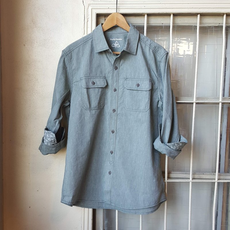 【岁末惊喜】小碎花双口袋长袖衬衫 - 男装衬衫 - 棉．麻 绿色