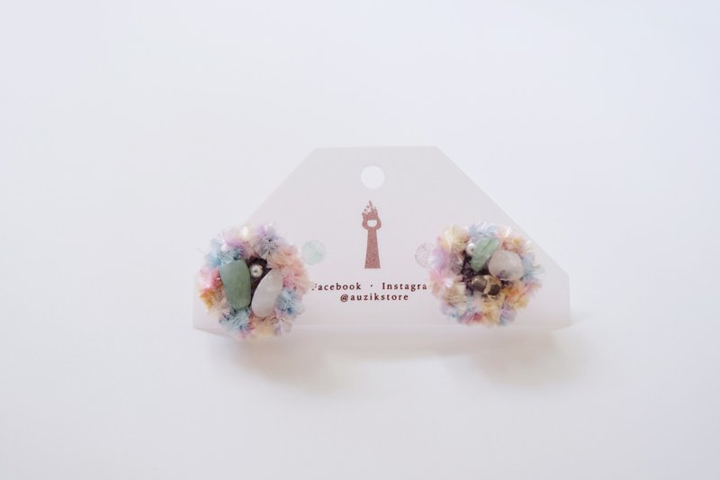 天然石 | 藤色 | 麻线钩织耳针 - 耳环/耳夹 - 棉．麻 