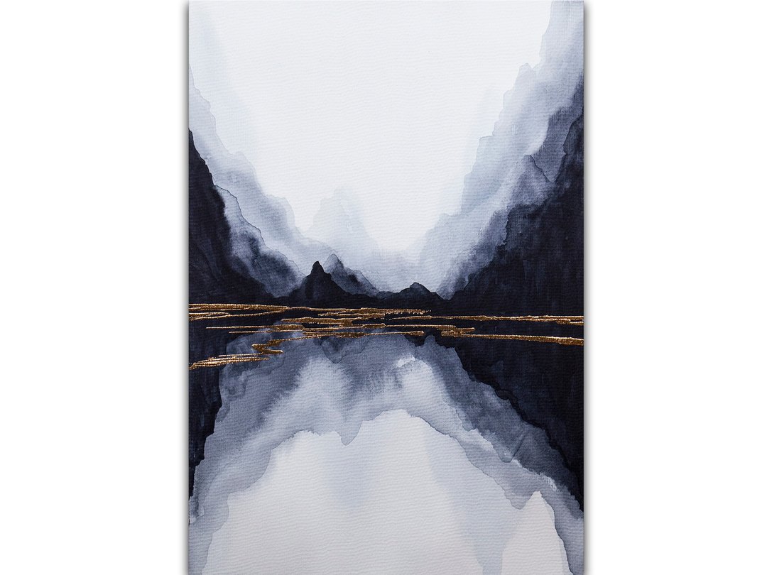 Black Mountain Art Abstract Watercolor Original Painting Abstract Landscape - 海报/装饰画/版画 - 其他材质 黑色