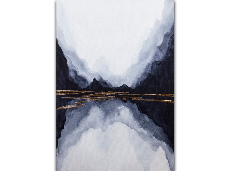 Black Mountain Art Abstract Watercolor Original Painting Abstract Landscape - 海报/装饰画/版画 - 其他材质 黑色