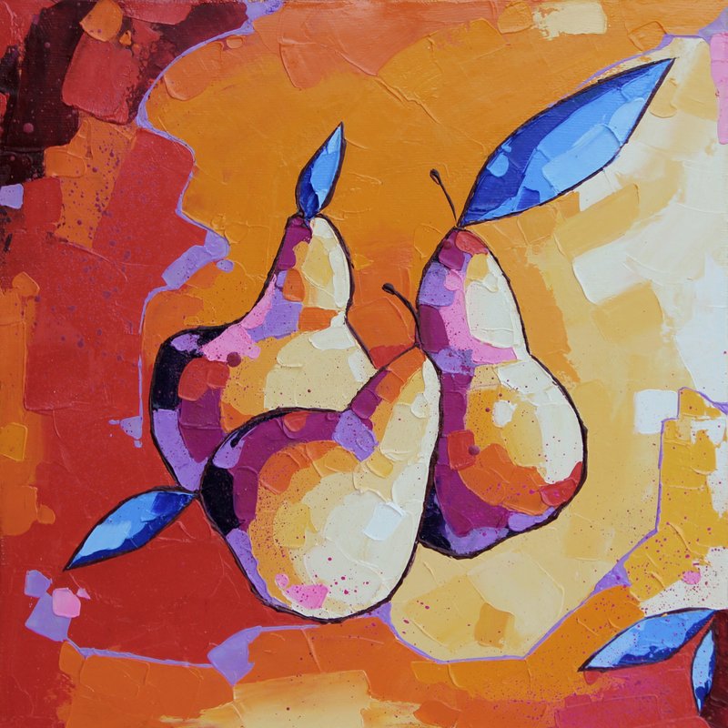 梨画 水果 原创艺术 厨房艺术品 Absctract 墙面艺术 农场装饰 - 海报/装饰画/版画 - 其他材质 橘色