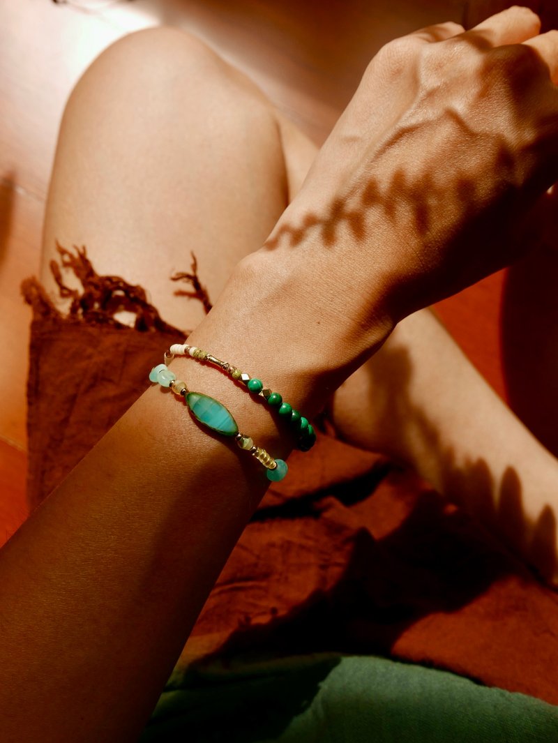 量身订制/铜镀金/天然石手链/天河石/孔雀石 - 手链/手环 - 铜/黄铜 