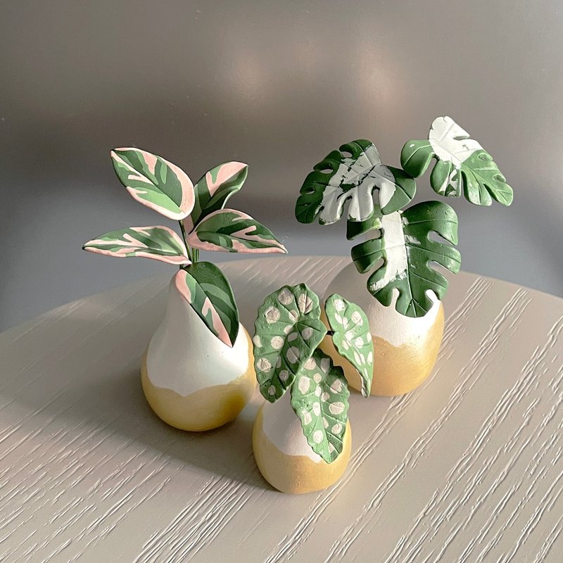 渐层金雪山瓶三入组。软陶黏土迷你观叶植物 - 植栽/盆栽 - 粘土 绿色