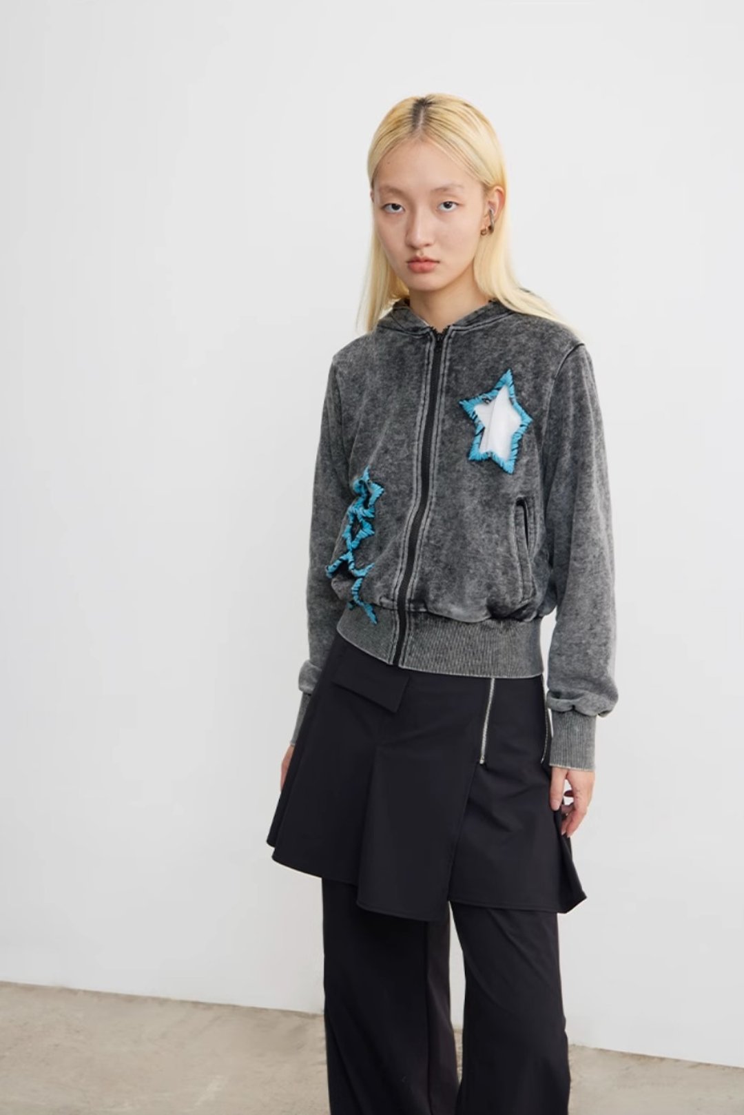 Zip-Front Hooded Sweatshirt 爆炸星星连帽拉链卫衣 - 中性连帽卫衣/T 恤 - 其他材质 灰色