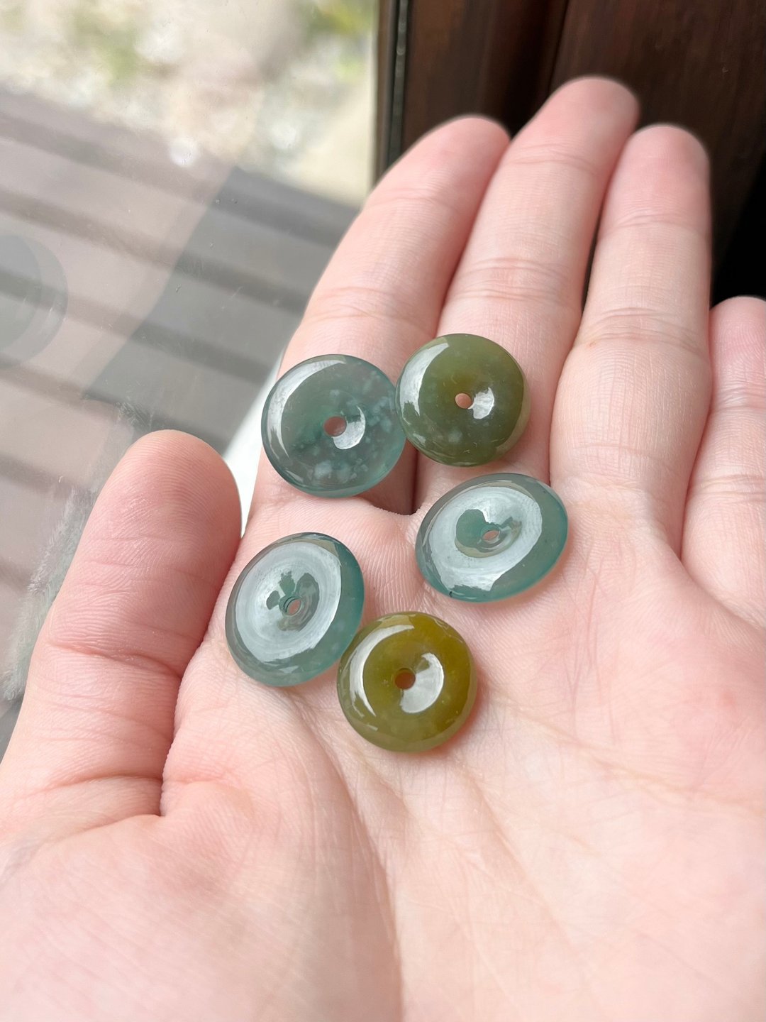 I 碧漪 I  天然冰种蓝绿翡翠平安扣 危地马拉翡翠A货 - 手链/手环 - 玉石 绿色