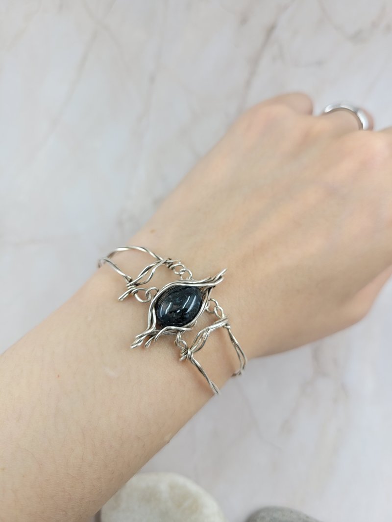 999纯银 水草玛瑙 手工绕线 手鈪 - 手链/手环 - 纯银 