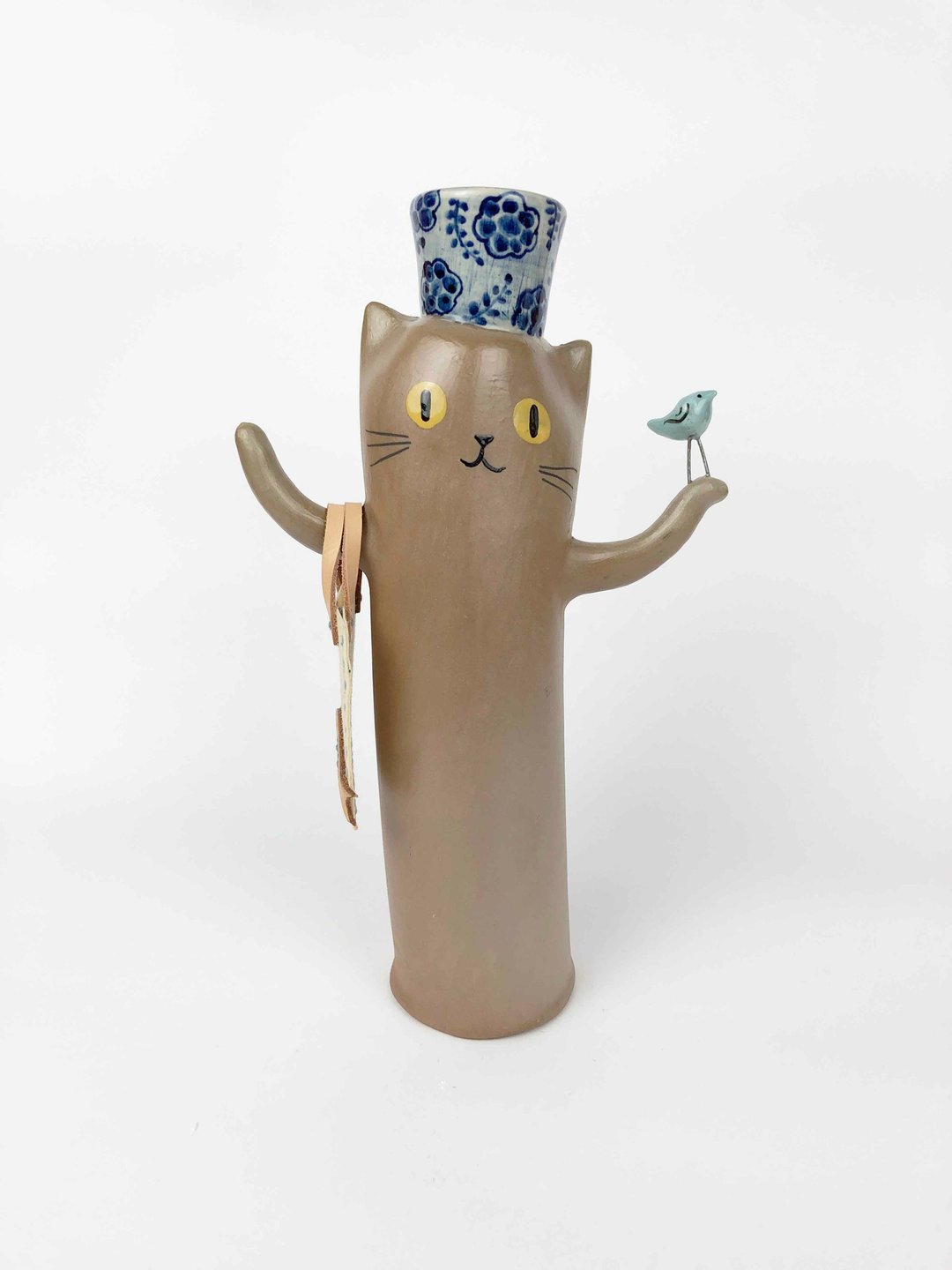 Vilan by Familyclay 陶瓷棕猫花瓶大 0208BL-02 - 花瓶/陶器 - 陶 多色