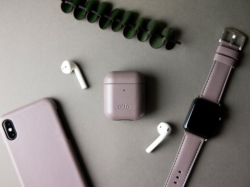 AirPods 皮革耳机保护套 - 砾石灰 可加购定制化刻字礼物 - 耳机 - 真皮 灰色