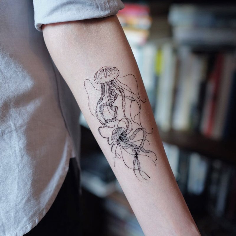 cottontatt 水母 手绘 纹身贴纸 - 纹身贴 - 纸 黑色