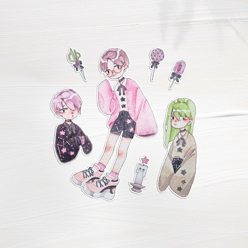 星之子手绘水彩贴纸7入 - 贴纸 - 纸 绿色