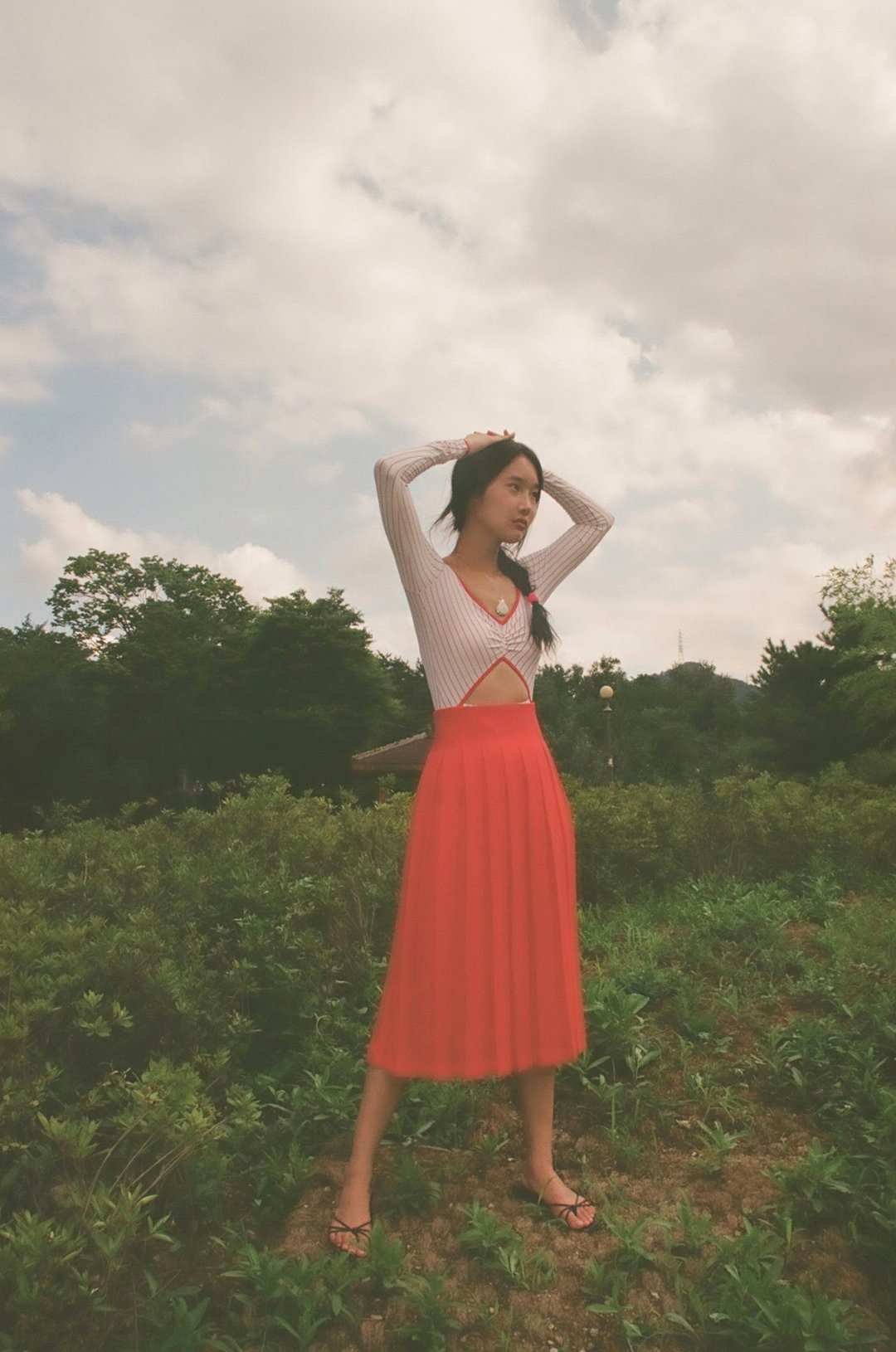 Aprilpoolday / MIDI PLEATED SKIRT / Red / L - 裙子 - 其他材质 红色