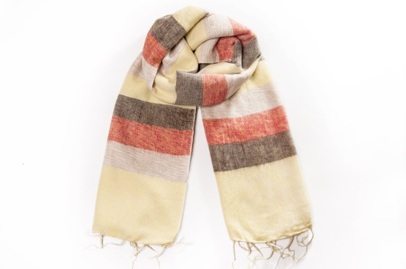 情人节礼物 生日礼物 限量一件 纯羊毛披巾 / boho氂牛毛针织围巾 / 手织围巾 / 针织披巾 / 盖毯 / 纯羊毛围巾 / 纯羊毛披巾 -简约条纹橘皮咖啡 - 丝巾 - 羊毛 多色