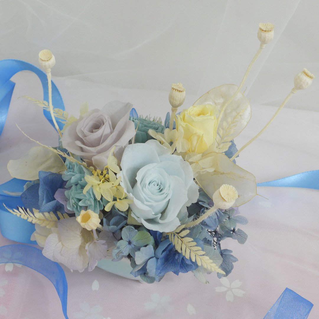 海洋风玫瑰永生盆花 结婚捧花永生干燥花毕业谢师礼物生日毕业礼 - 干燥花/捧花 - 植物．花 蓝色