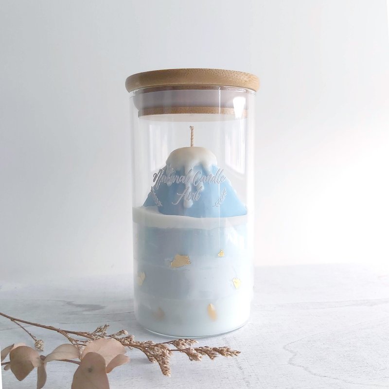 富士山玻璃瓶蜡烛 250g大容量 全手工天然香氛大豆蜡 送礼 生日 - 蜡烛/烛台 - 蜡 蓝色