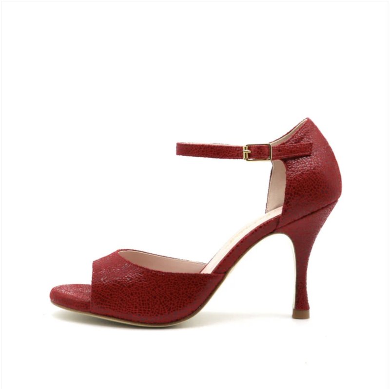 经典红丝绒碎玻璃纹 8 厘米高跟鞋 - 高跟鞋 - 真皮 红色