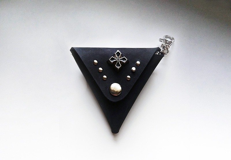 十字铆钉-三角真皮零钱包 /可吊饰 - 零钱包 - 真皮 