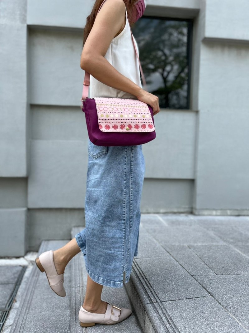 乐福手作三层侧背包-几何水玉 - 侧背包/斜挎包 - 棉．麻 紫色