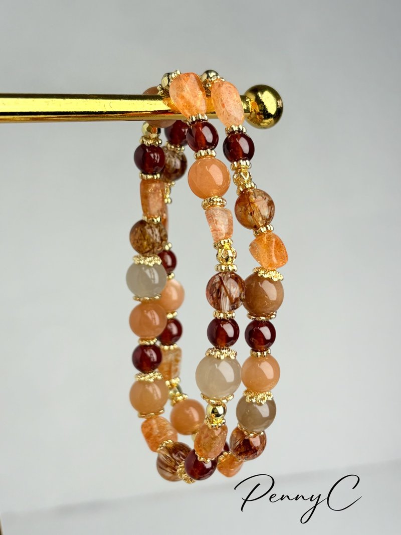 阿鲁沙 金太阳 橙月光石 橙石榴石 黑金发 招财避邪防小人 净化磁 - 手链/手环 - 水晶 