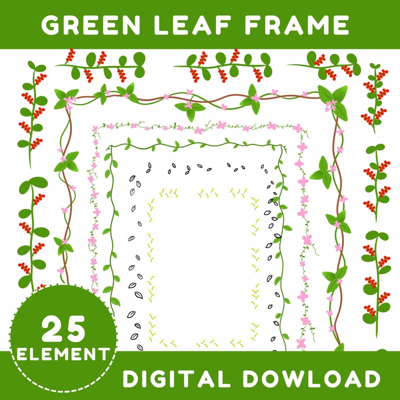 照片拼贴，A4尺寸纸边框，绿 - 电子手绘真人画像/绘画/插画 - 其他材质 