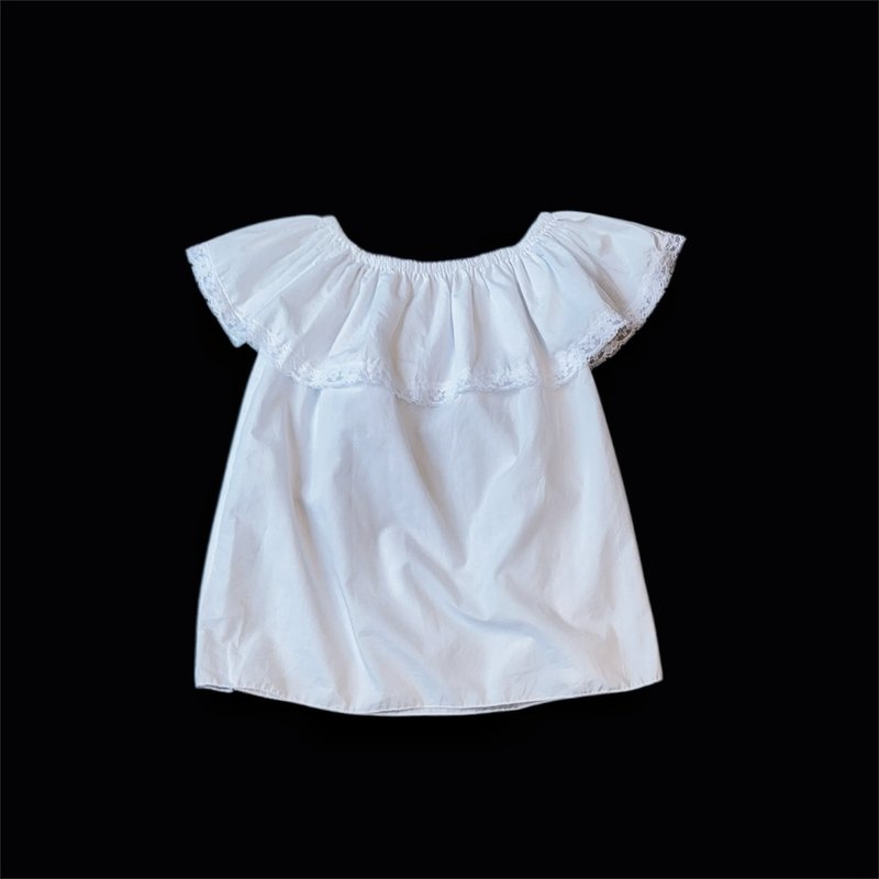 美国古着一字肩蕾丝上衣 - 女装上衣 - 棉．麻 白色