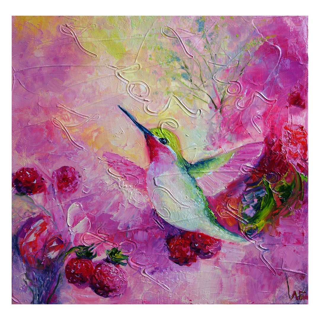 Hummingbird Painting Oil Bird Original Art Animal Artwork Colibri Canvas Art - 海报/装饰画/版画 - 其他材质 多色