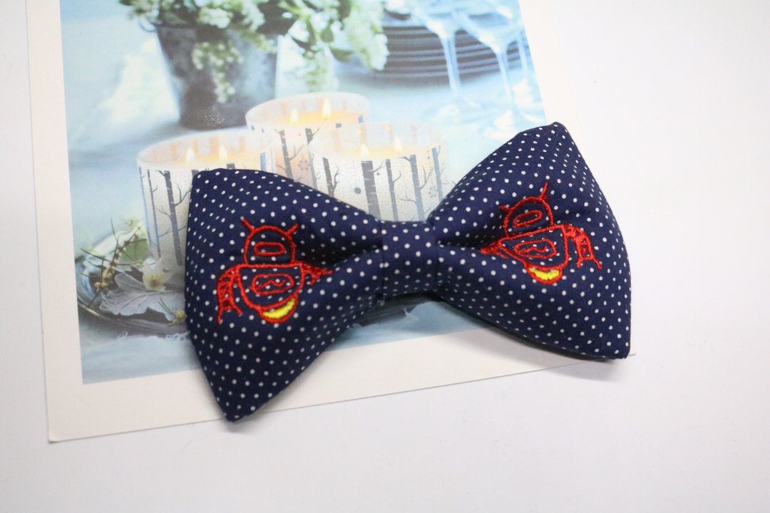 藍色波點機器人刺繡領結/學院風蝴蝶結 - 领带/领带夹 - 棉 蓝色