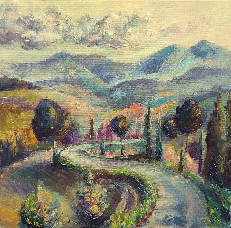Tuscany Painting Mountain Original Art Italy Painting Landscape Vintage Wall Art - 海报/装饰画/版画 - 其他材质 多色
