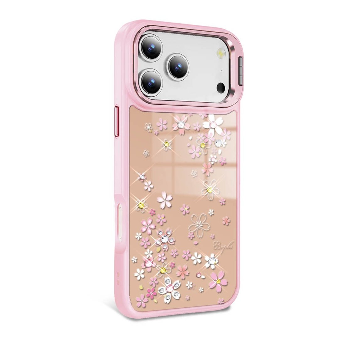 iPhone 全系列 防摔合金框隐形立架镜面钻壳 - 浪漫樱 - 手机壳/手机套 - 其他材质 多色