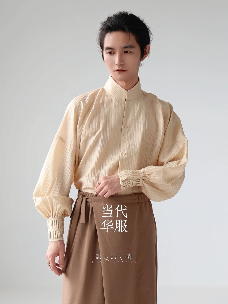 乱山昏 新中式国风原创立领束袖轻薄无感通勤日常长袖汉服衬衫男 - 男装衬衫 - 其他材质 