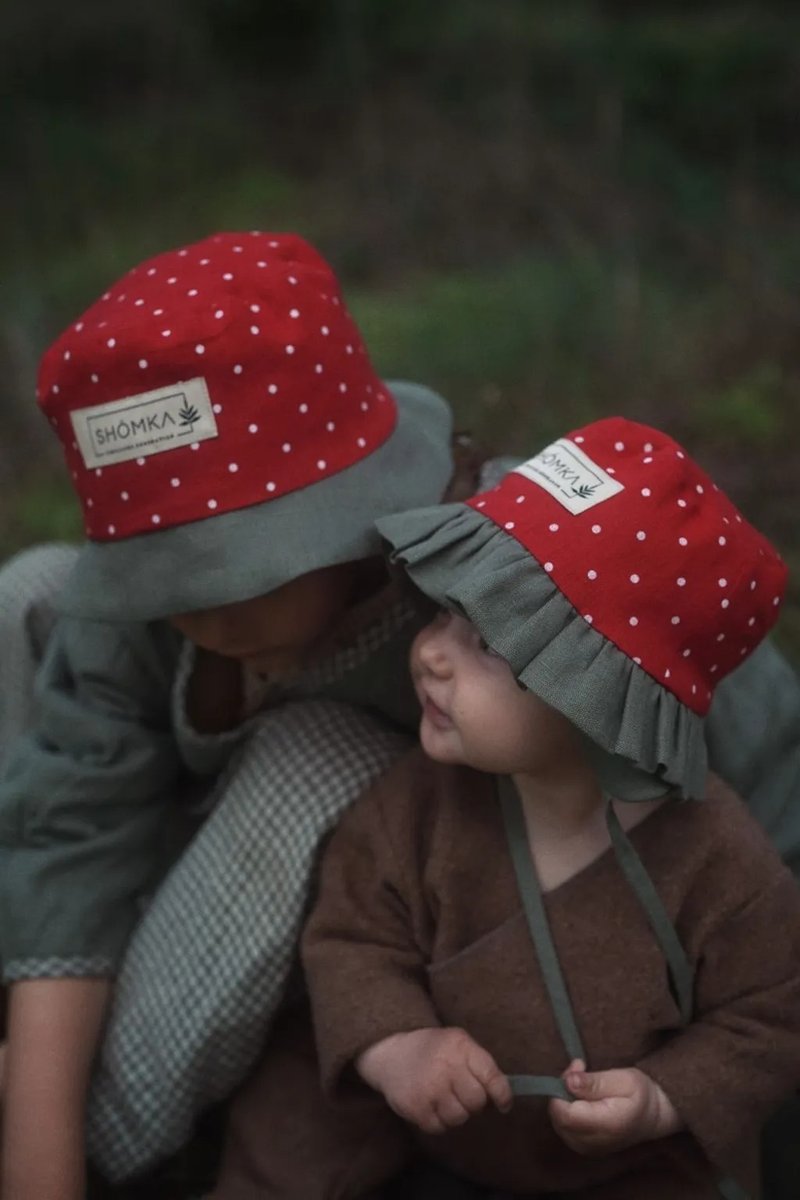 草莓渔夫帽 - 童装上衣 - 亚麻 红色